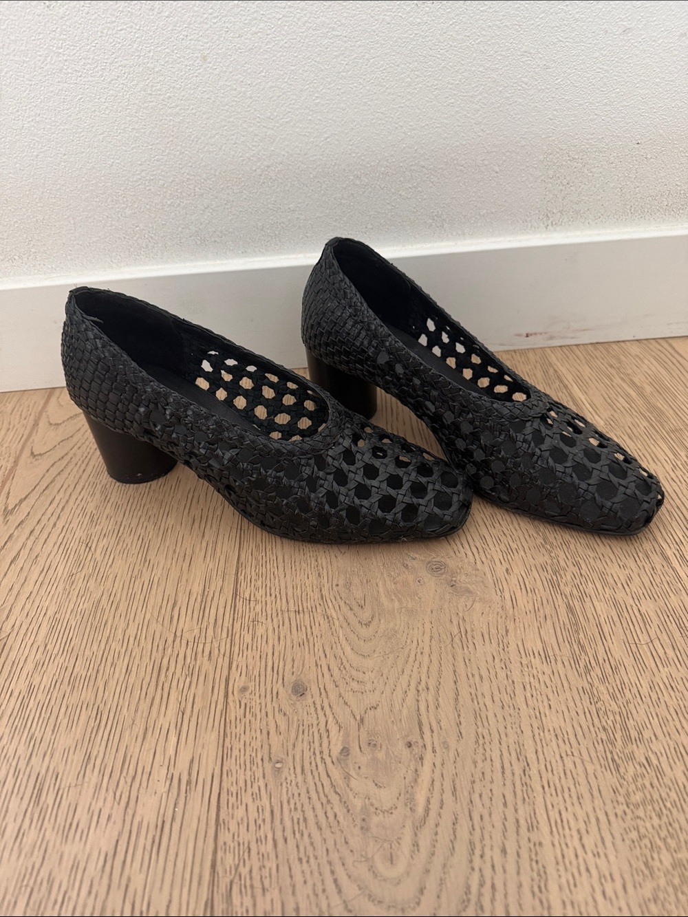 Pilcro Black Woven Round-Toe Block Heels